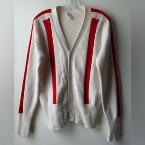 Head Women's V-Neck White and Red Cardigan Sweater